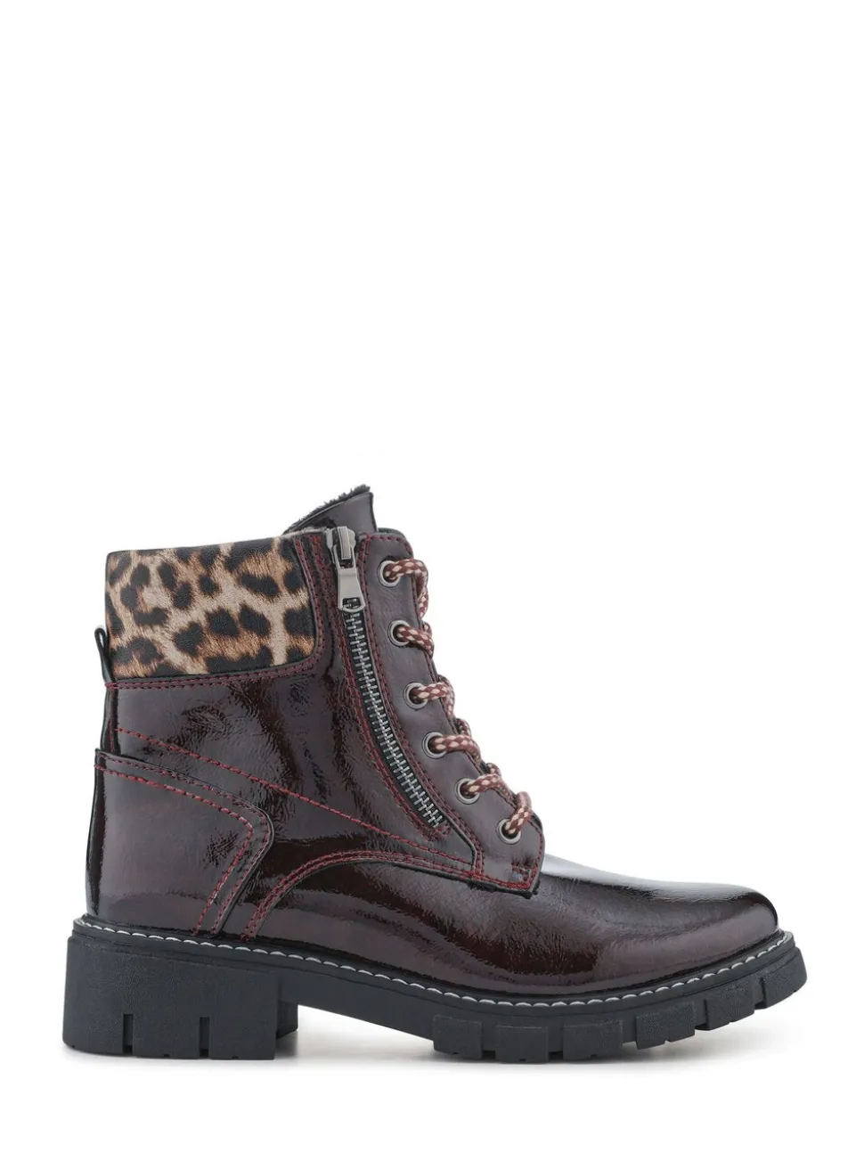 Pavers Red Zip & Lace-Up Ankle Boots