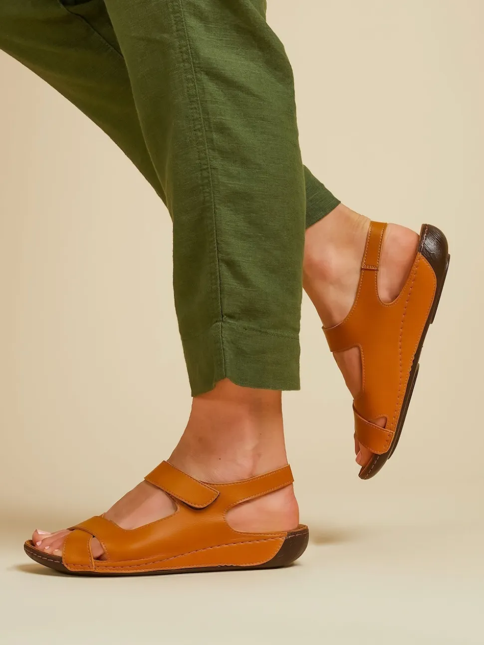 Pavers Tan Ladies Touch Fasten Sandals