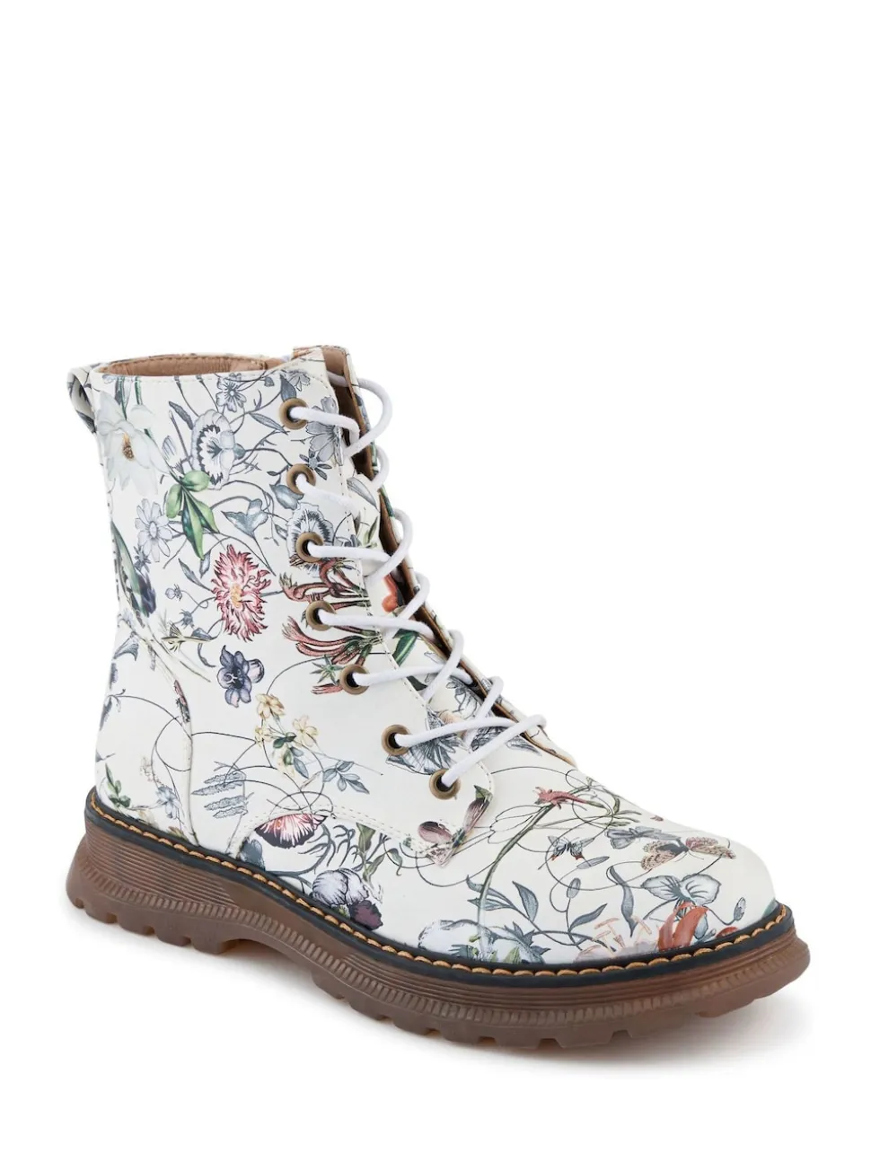 Pavers White Lace Up Floral Boots
