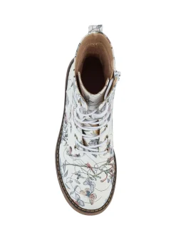 Pavers White Lace Up Floral Boots