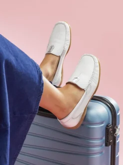 Pavers White-Silver Leather Moccasins
