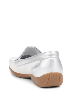 Pavers White-Silver Leather Moccasins