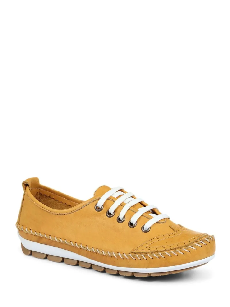 Pavers Yellow Ladies Leather Lace-Up Trainers