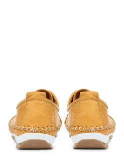 Pavers Yellow Ladies Leather Lace-Up Trainers
