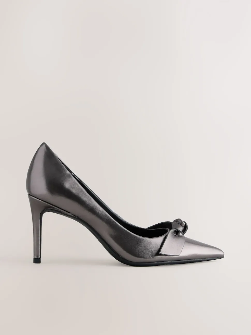 Pewter Forever Comfort® Bow Detail Leather Mid Court Shoes