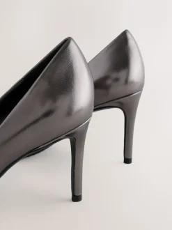 Pewter Forever Comfort® Bow Detail Leather Mid Court Shoes