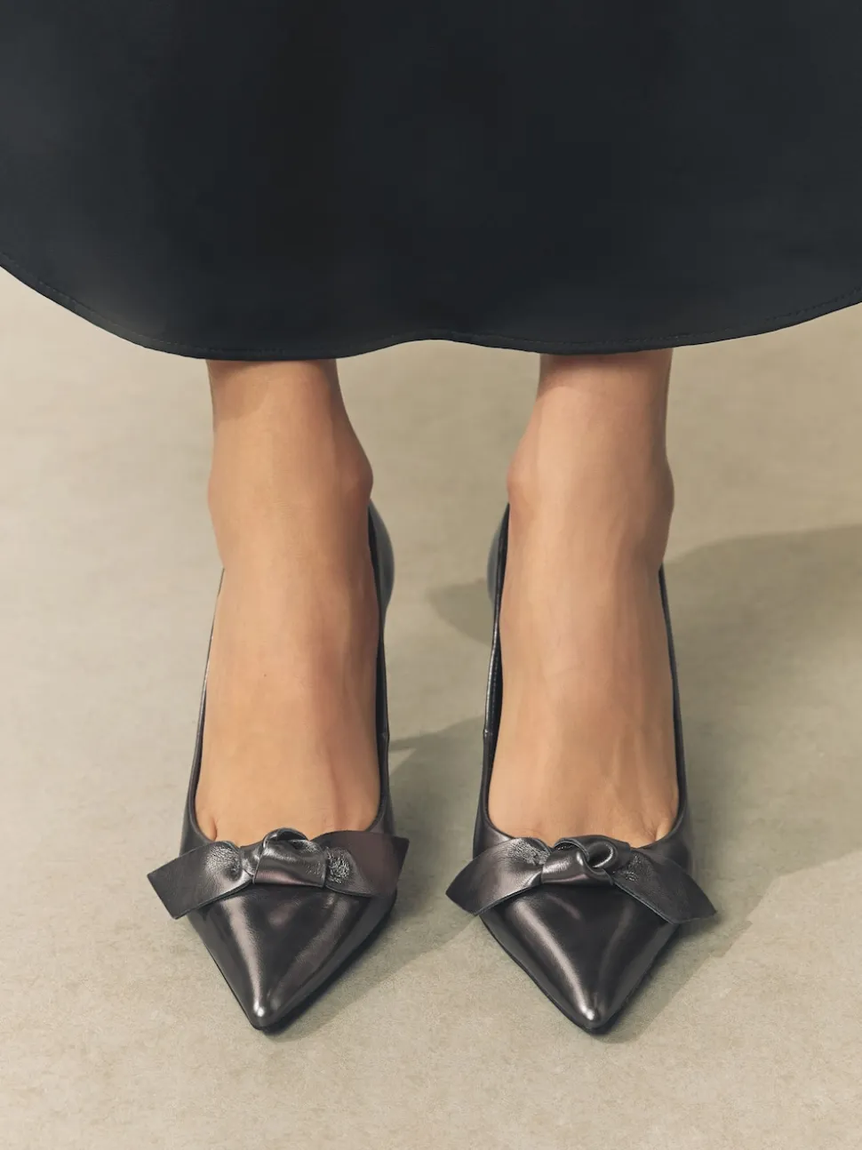 Pewter Forever Comfort® Bow Detail Leather Mid Court Shoes