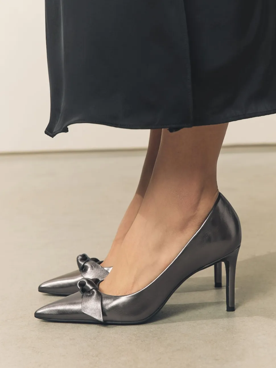 Pewter Forever Comfort® Bow Detail Leather Mid Court Shoes