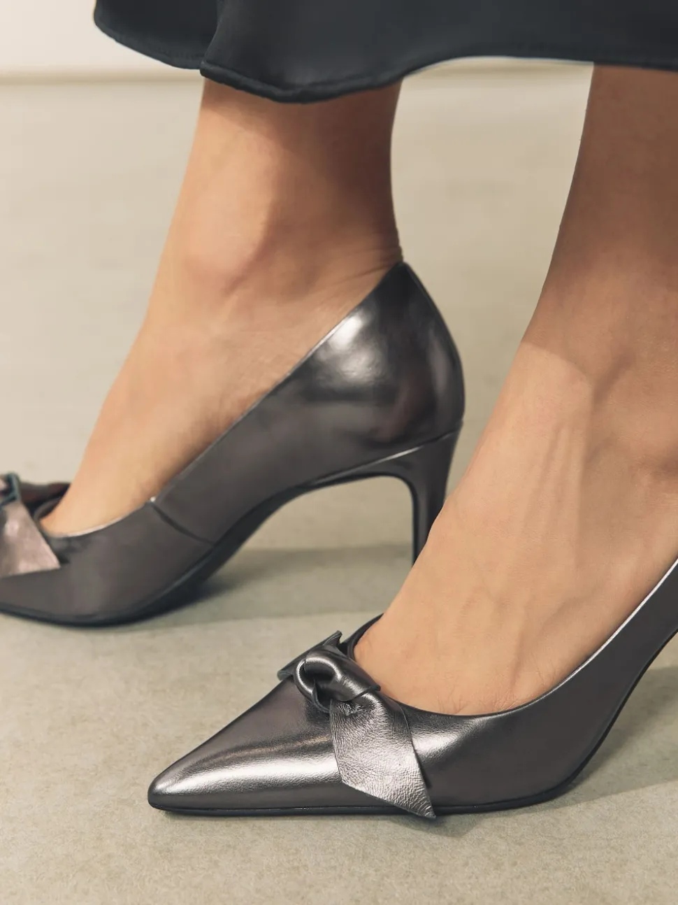 Pewter Forever Comfort® Bow Detail Leather Mid Court Shoes