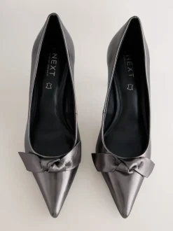 Pewter Forever Comfort® Bow Detail Leather Mid Court Shoes