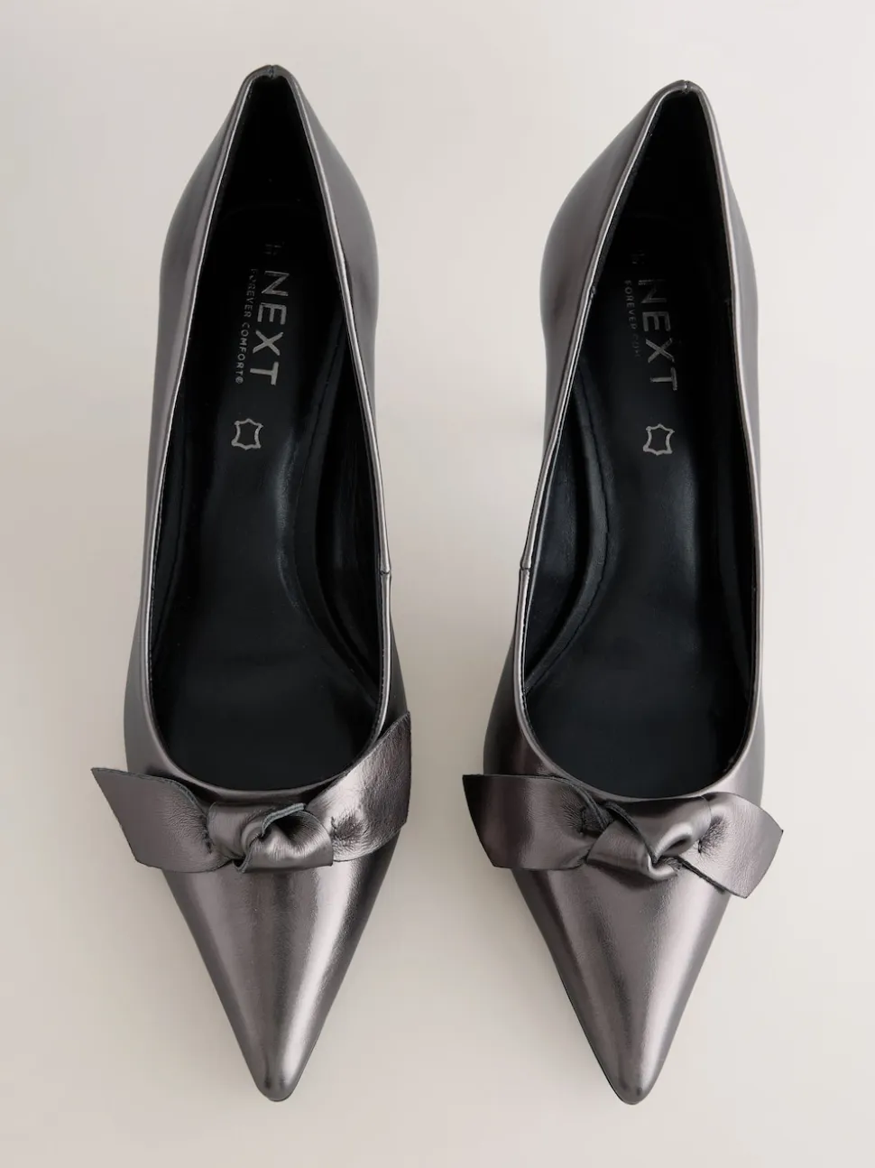 Pewter Forever Comfort® Bow Detail Leather Mid Court Shoes