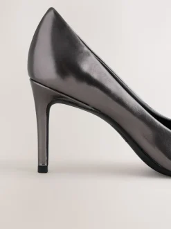 Pewter Forever Comfort® Bow Detail Leather Mid Court Shoes