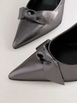 Pewter Forever Comfort® Bow Detail Leather Mid Court Shoes