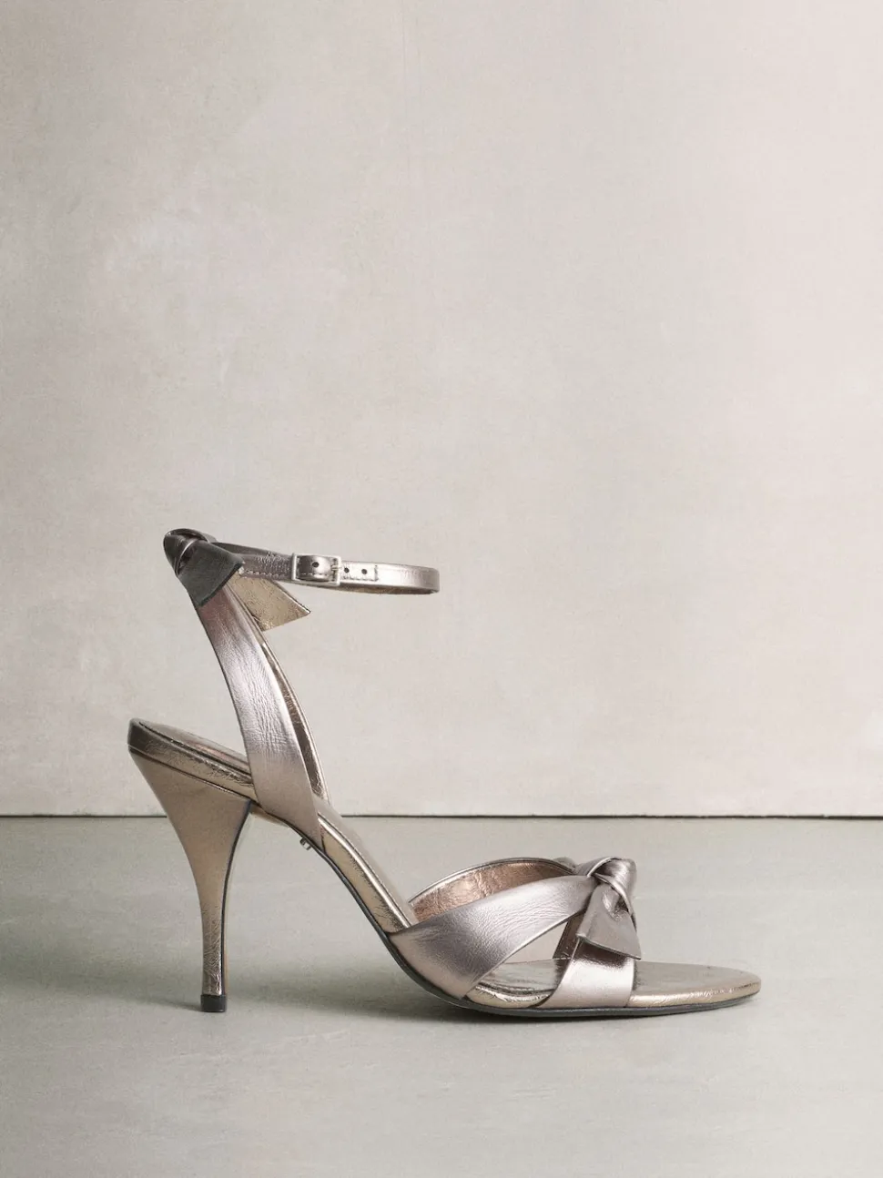 Pewter Signature Premium Leather Studded Bow Heeled Sandals
