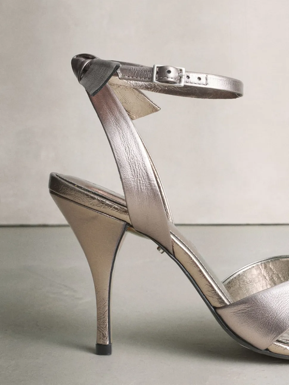 Pewter Signature Premium Leather Studded Bow Heeled Sandals