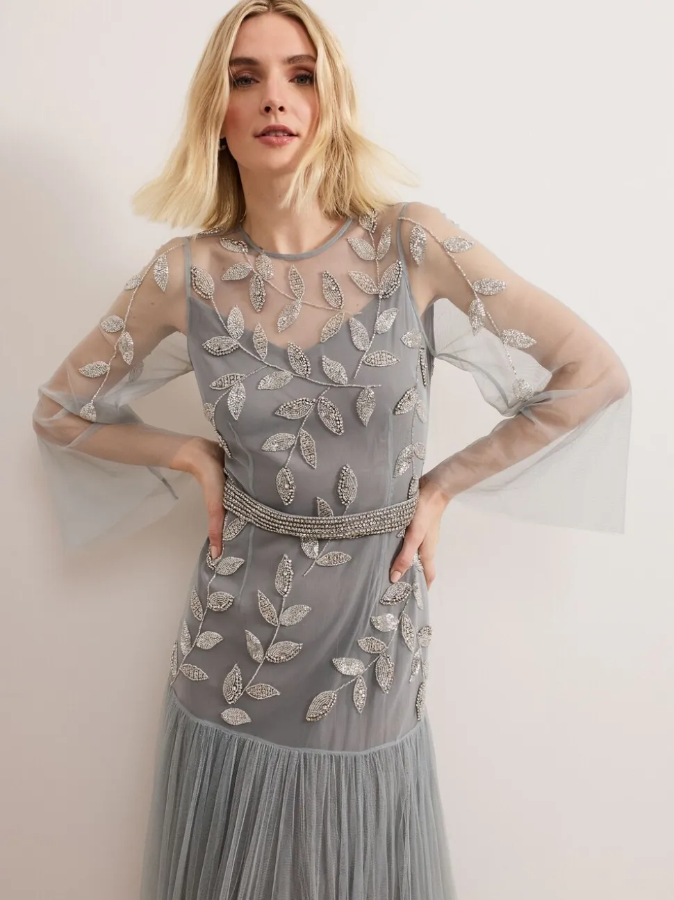 Phase Eight Blue Trish Beaded Dress