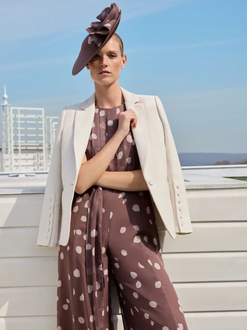 Phase Eight Brown Maxine Spot Chiffon Jumpsuit