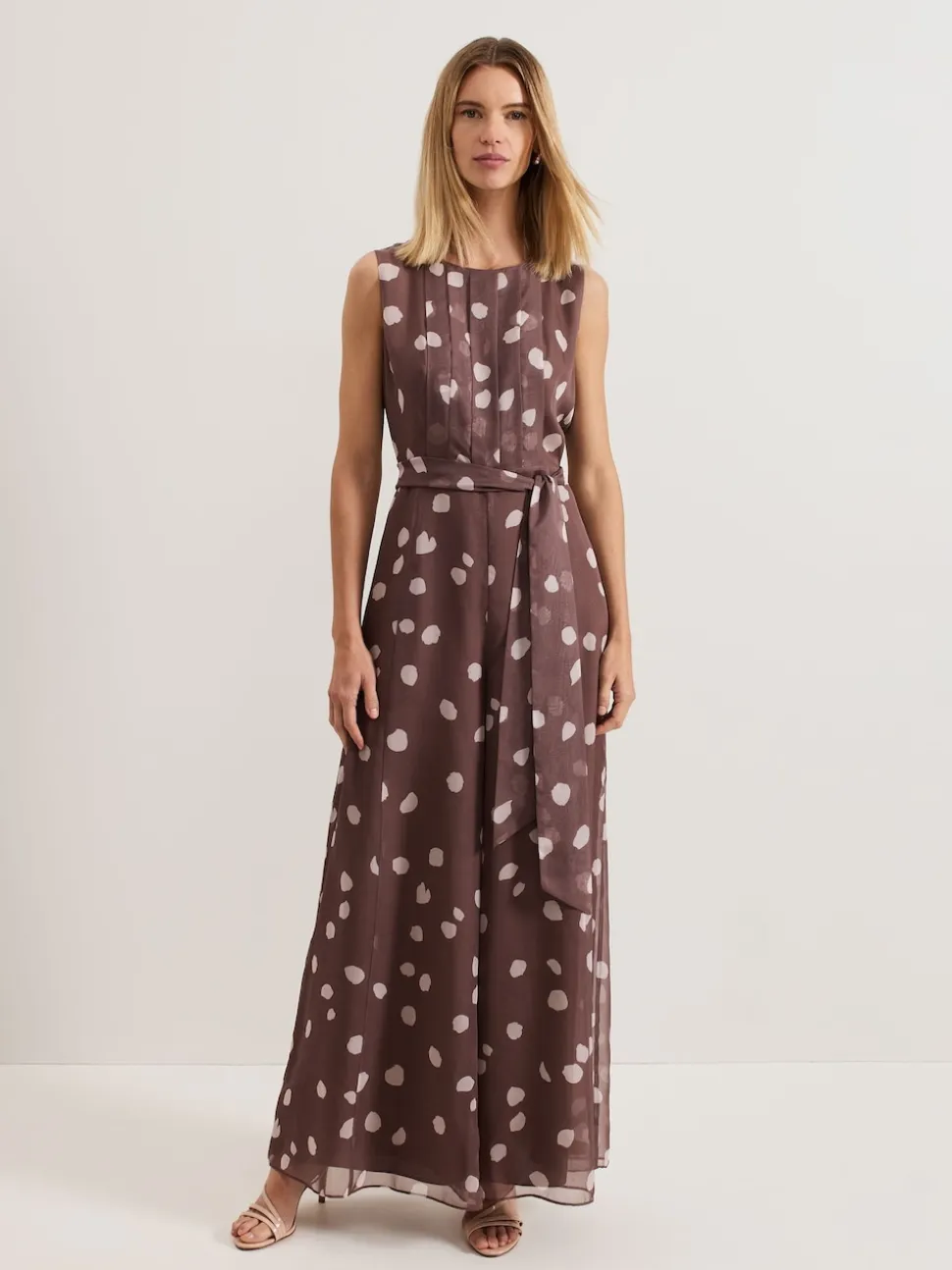 Phase Eight Brown Maxine Spot Chiffon Jumpsuit