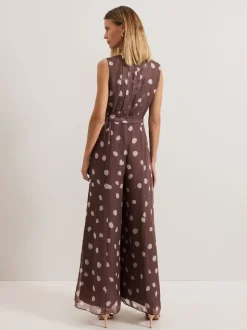 Phase Eight Brown Maxine Spot Chiffon Jumpsuit