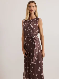 Phase Eight Brown Maxine Spot Chiffon Jumpsuit