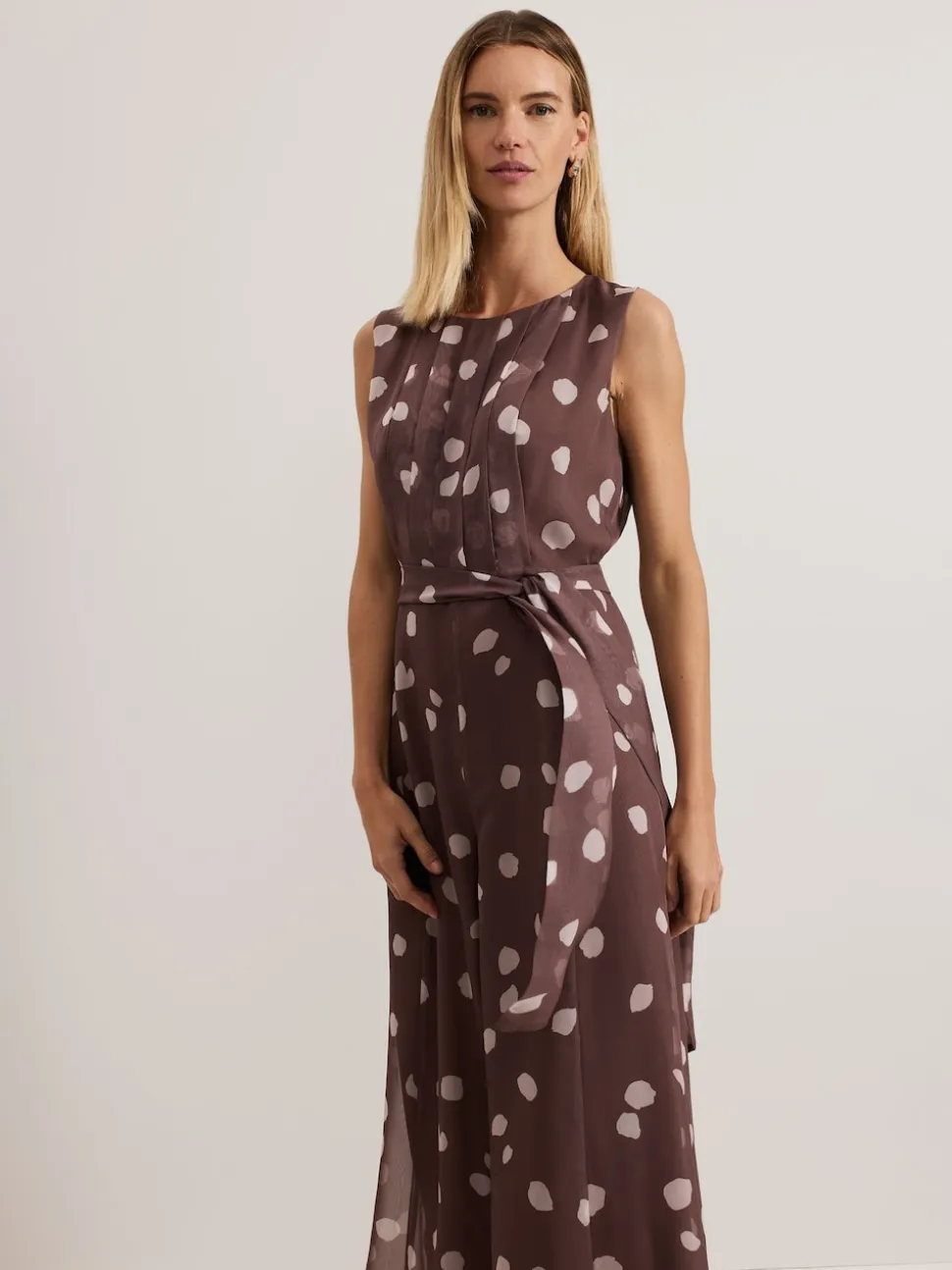 Phase Eight Brown Maxine Spot Chiffon Jumpsuit