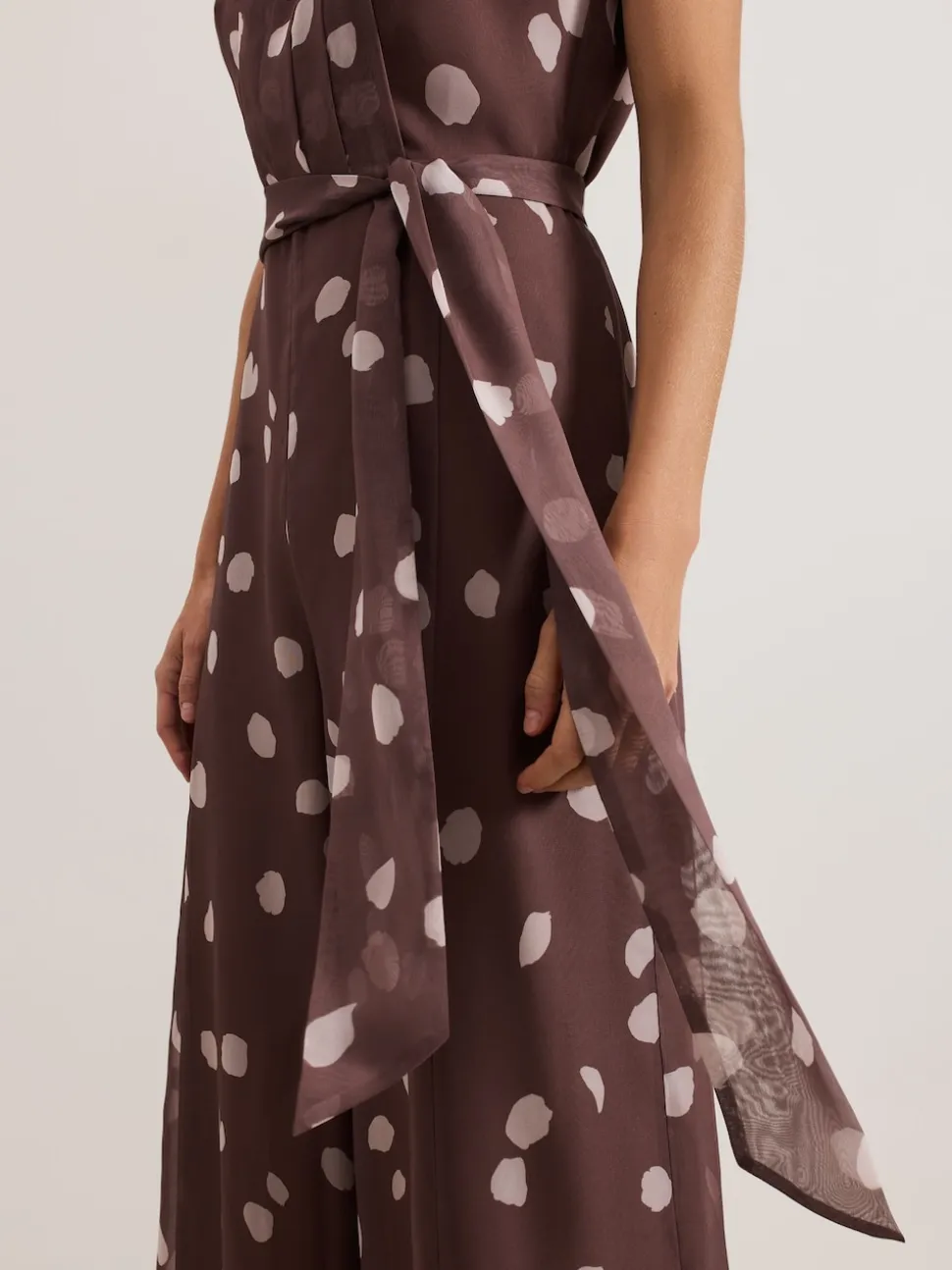 Phase Eight Brown Maxine Spot Chiffon Jumpsuit