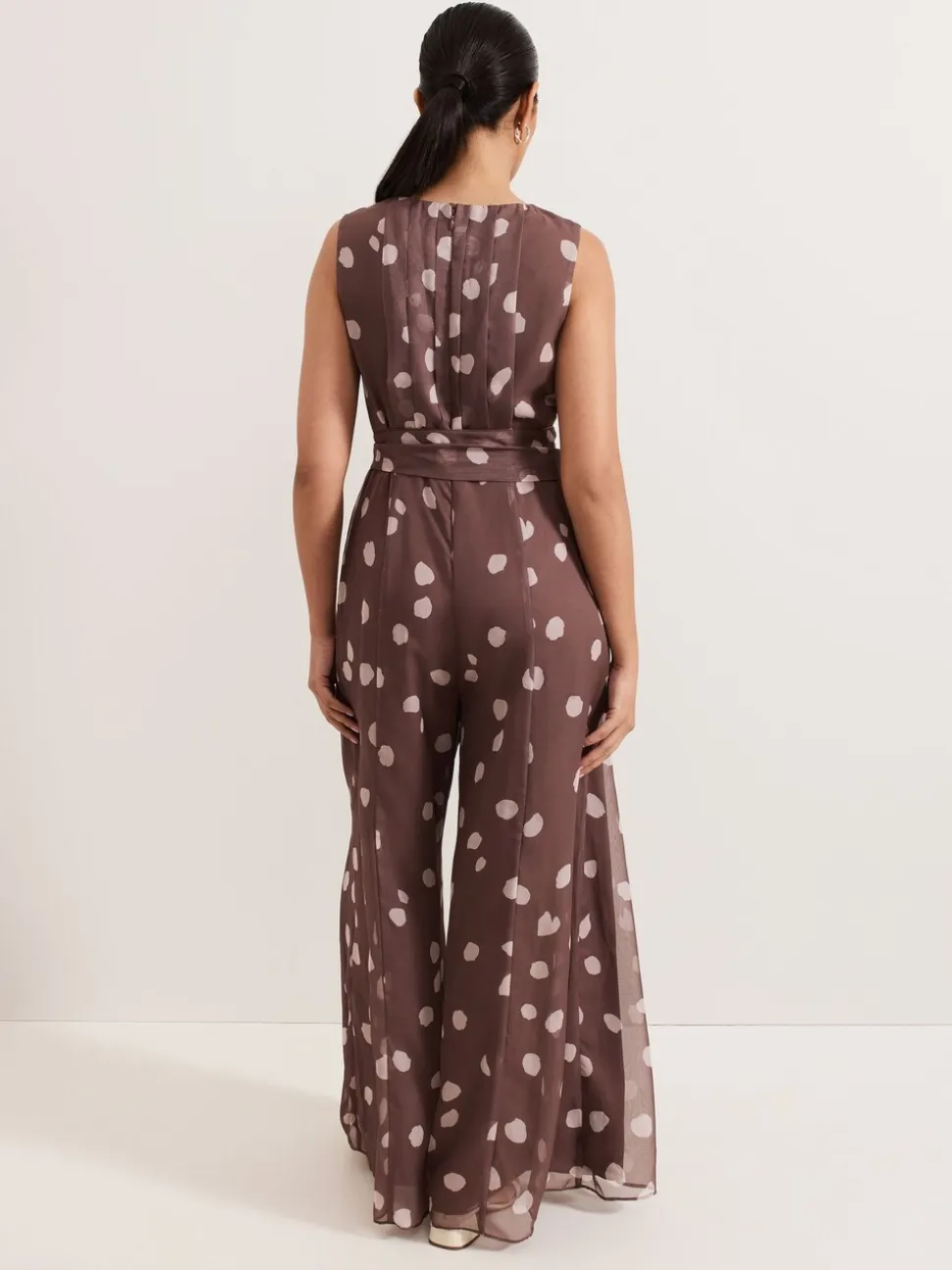 Phase Eight Brown Petite Maxine Spot Chiffon Jumpsuit