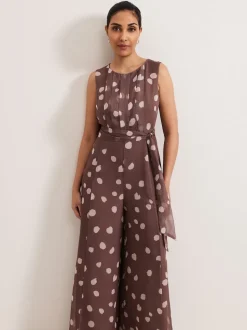 Phase Eight Brown Petite Maxine Spot Chiffon Jumpsuit