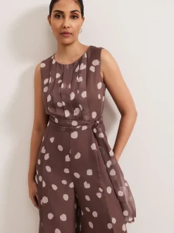 Phase Eight Brown Petite Maxine Spot Chiffon Jumpsuit