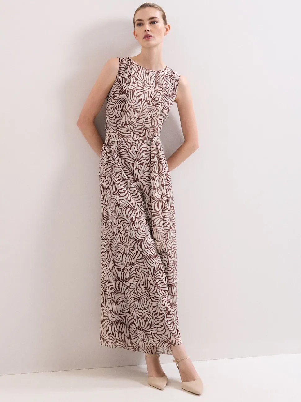 Phase Eight Brown Petite Janine Leaf Jumpsuit