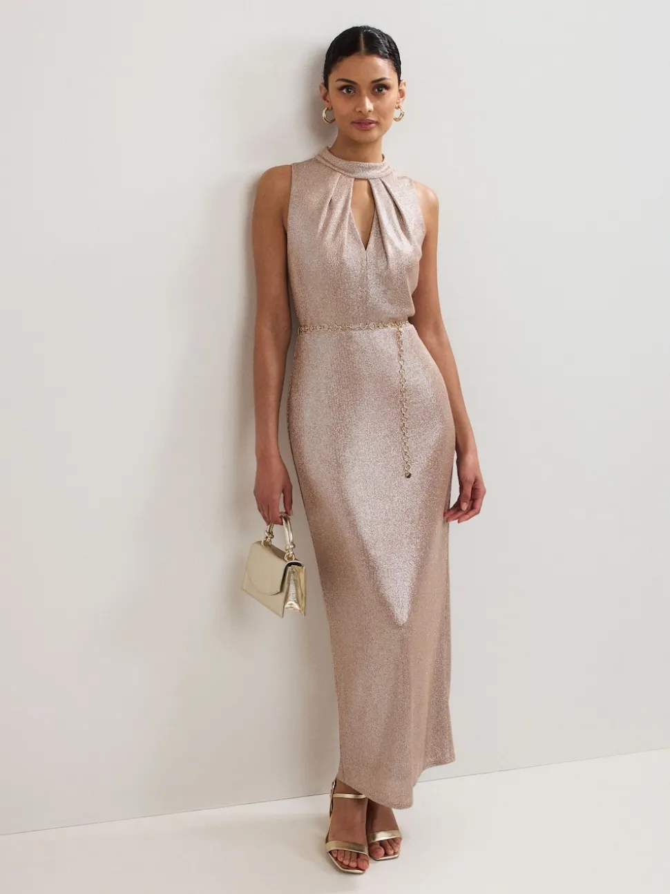 Phase Eight Gold Libby Metallic Dress