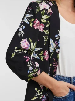 PIECES Black Floral Ruched Sleeve Blazer