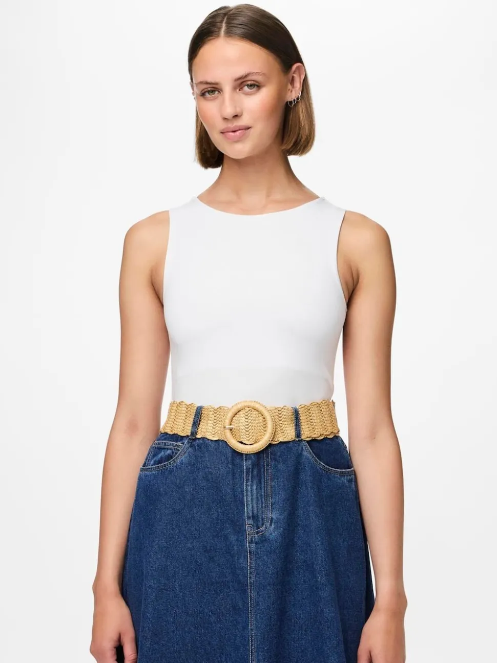 PIECES Brown Raffia Belt