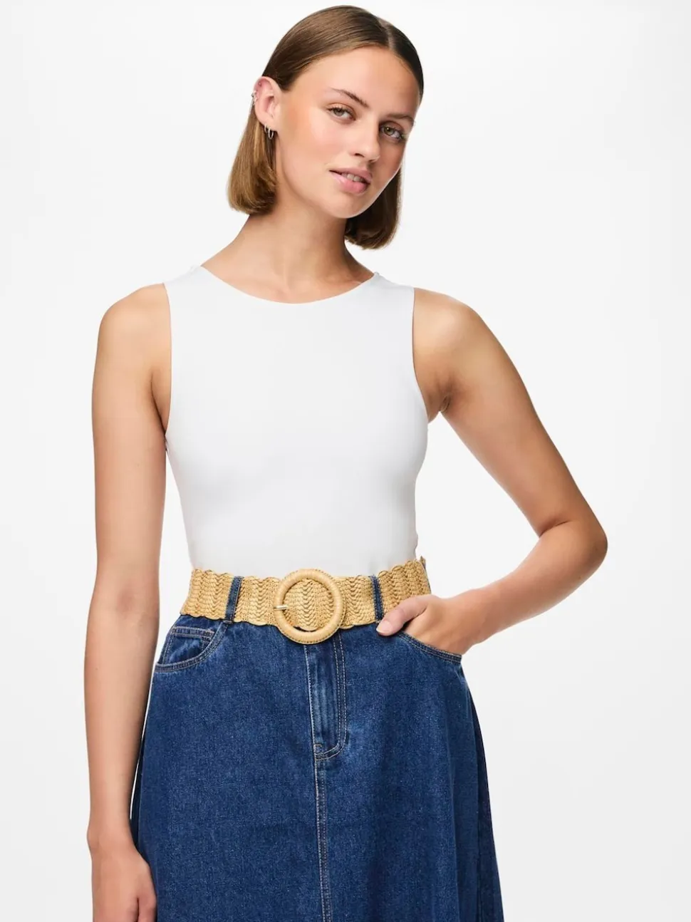 PIECES Brown Raffia Belt