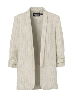 PIECES Cream Relaxed Ruched Sleeve Blazer