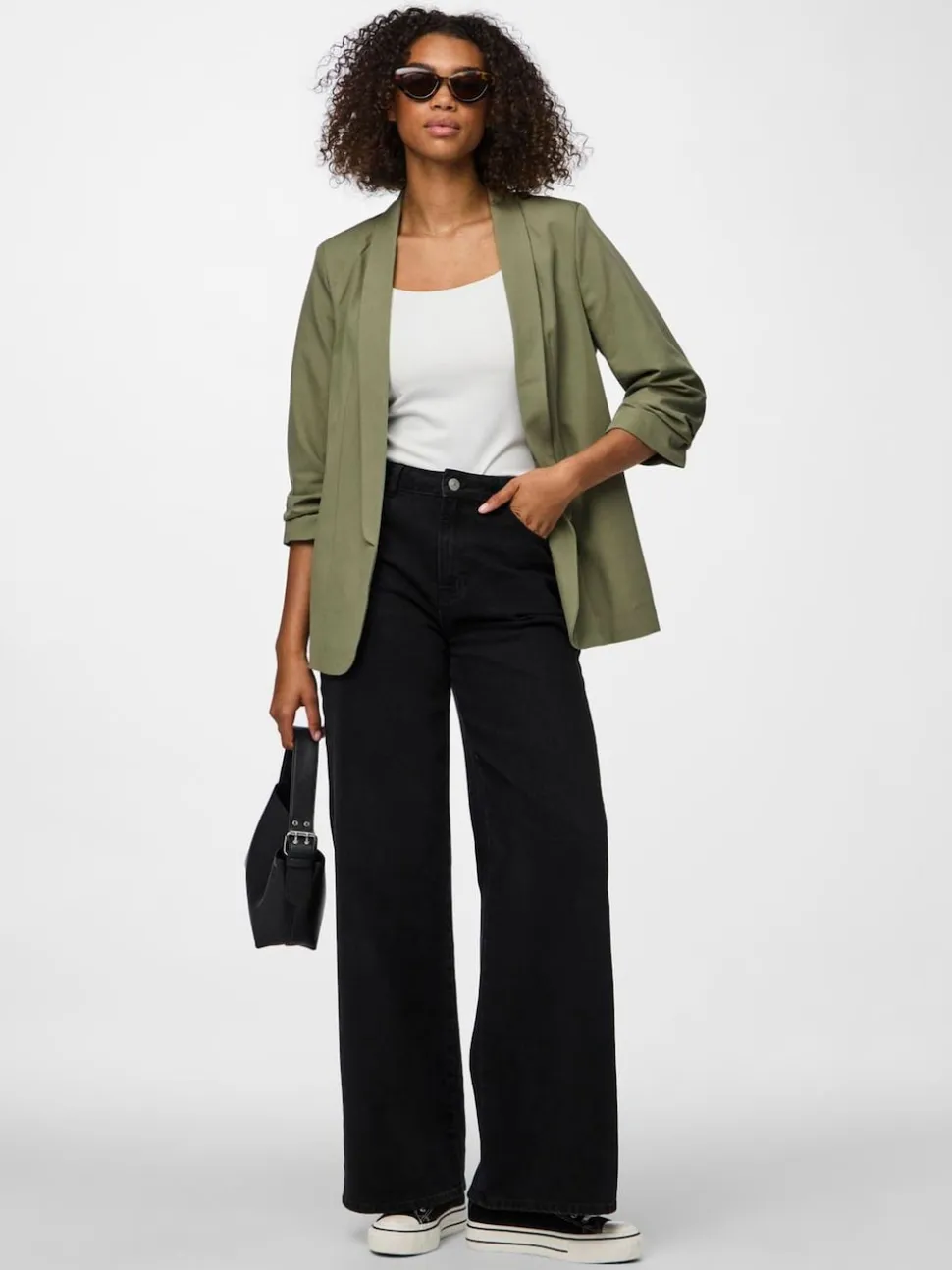 PIECES Green Ruched Sleeve Blazer