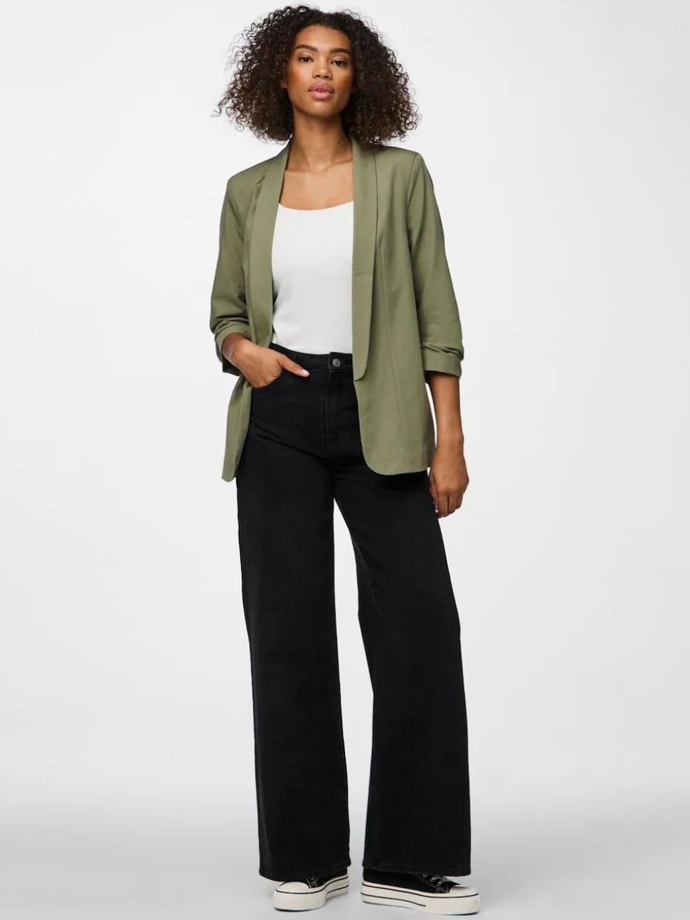 PIECES Green Ruched Sleeve Blazer