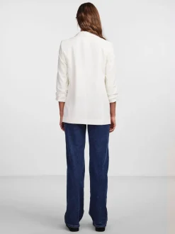PIECES White Ruched Sleeve Blazer