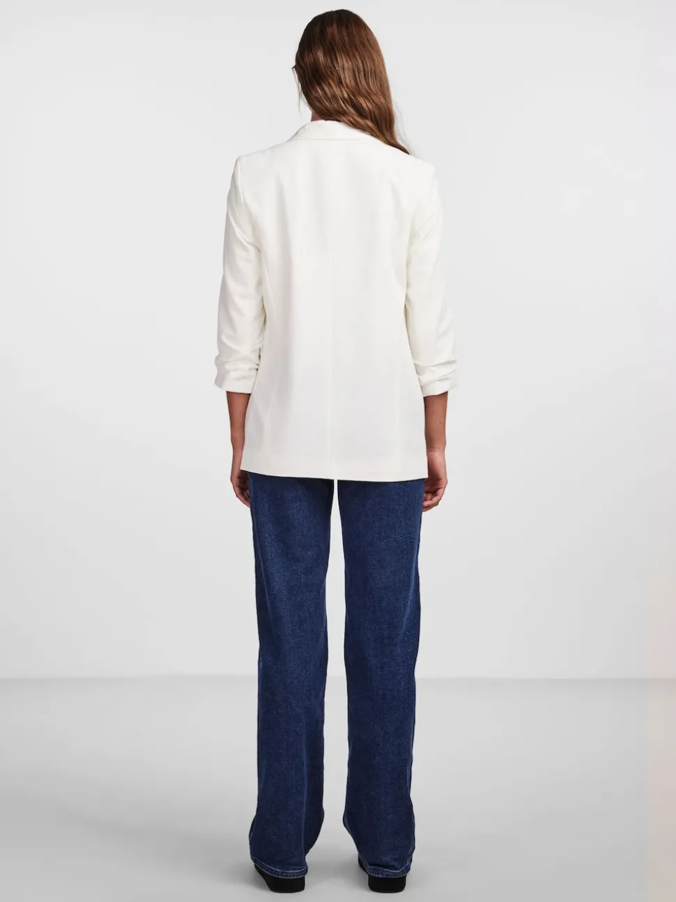 PIECES White Ruched Sleeve Blazer