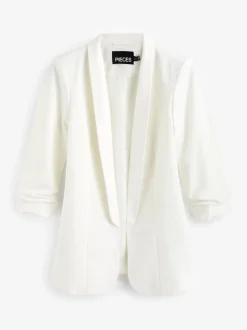 PIECES White Ruched Sleeve Blazer