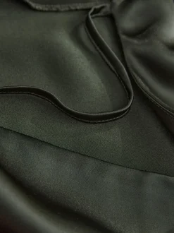 Pine Green Satin Cowl Neck Wedding Guest Bridesmaid Maxi Dress