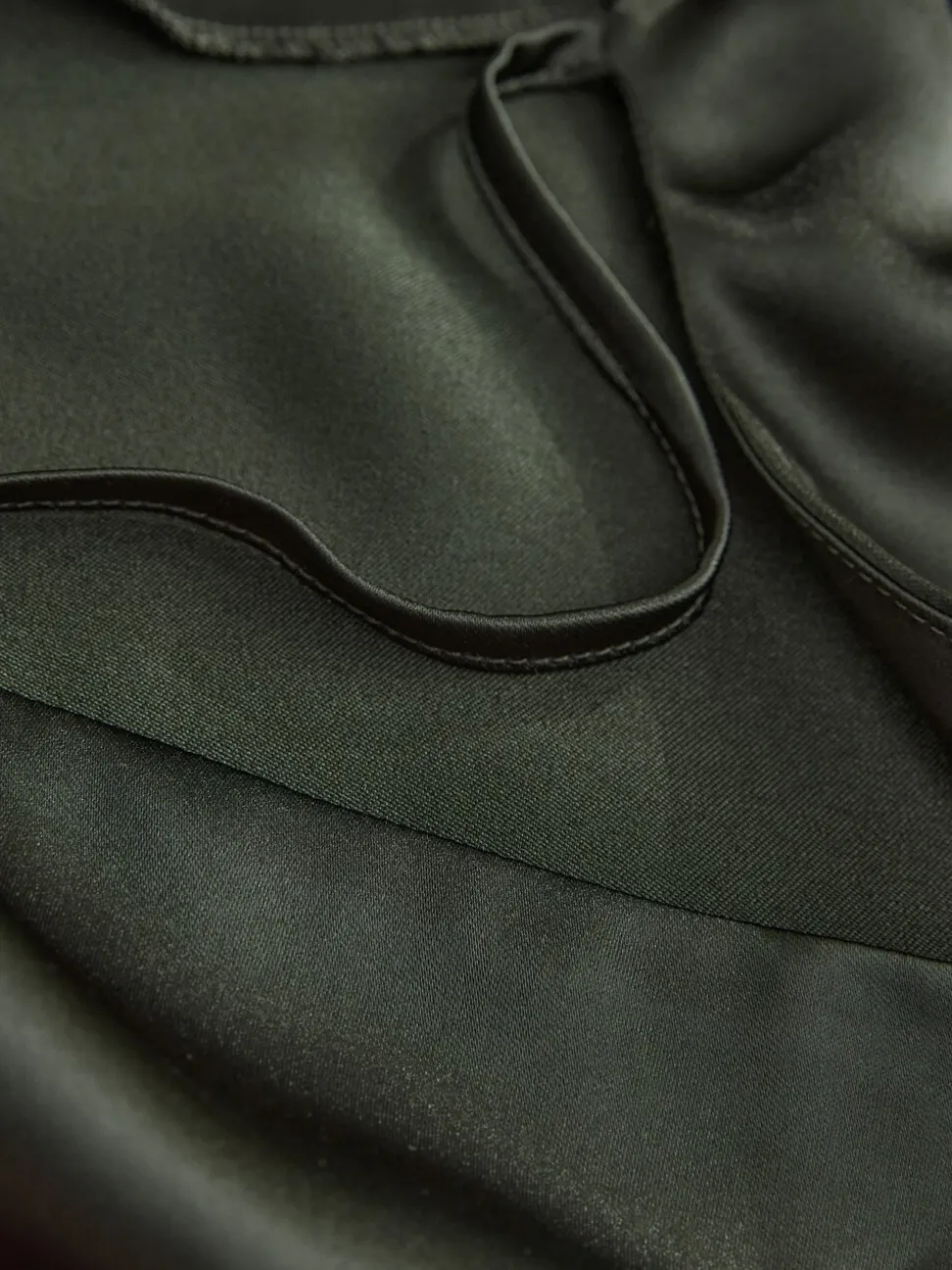 Pine Green Satin Cowl Neck Wedding Guest Bridesmaid Maxi Dress