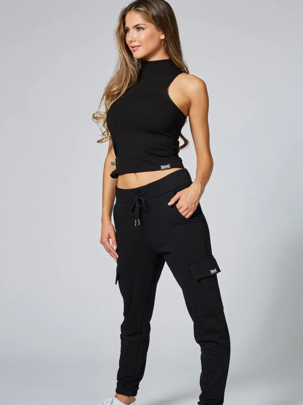 Pineapple Black High Neck Barbarella Sleeveless Top