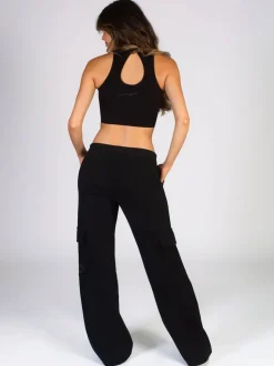 Pineapple Black Womens Cargo Wide Leg Joggers