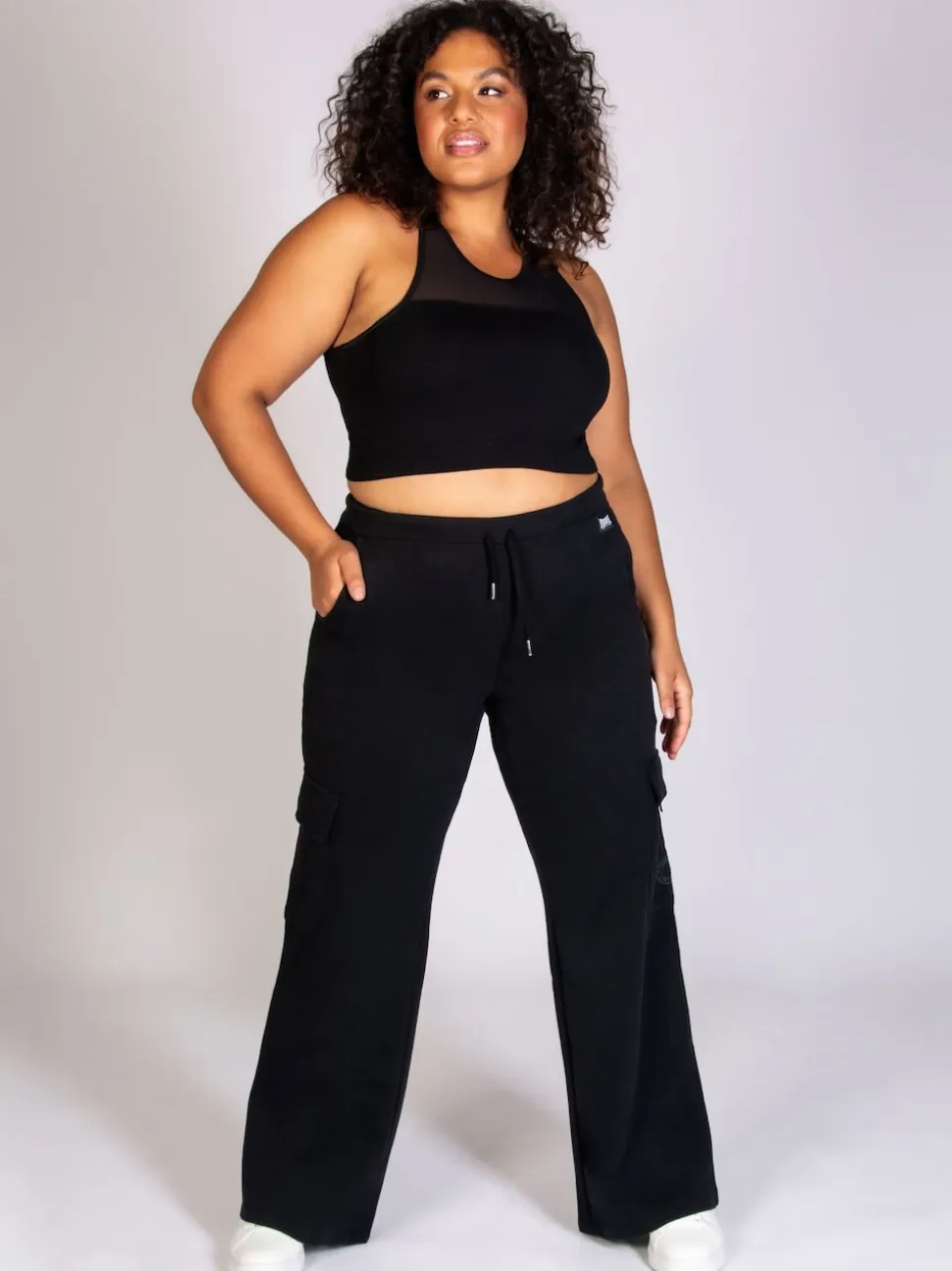 Pineapple Black Womens Cargo Wide Leg Joggers