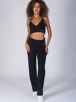 Pineapple Black Womens Fold Waistband Jersey Trousers