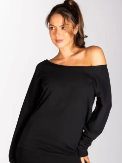 Pineapple Black Womens Off Shoulder Longline Sweatshirt