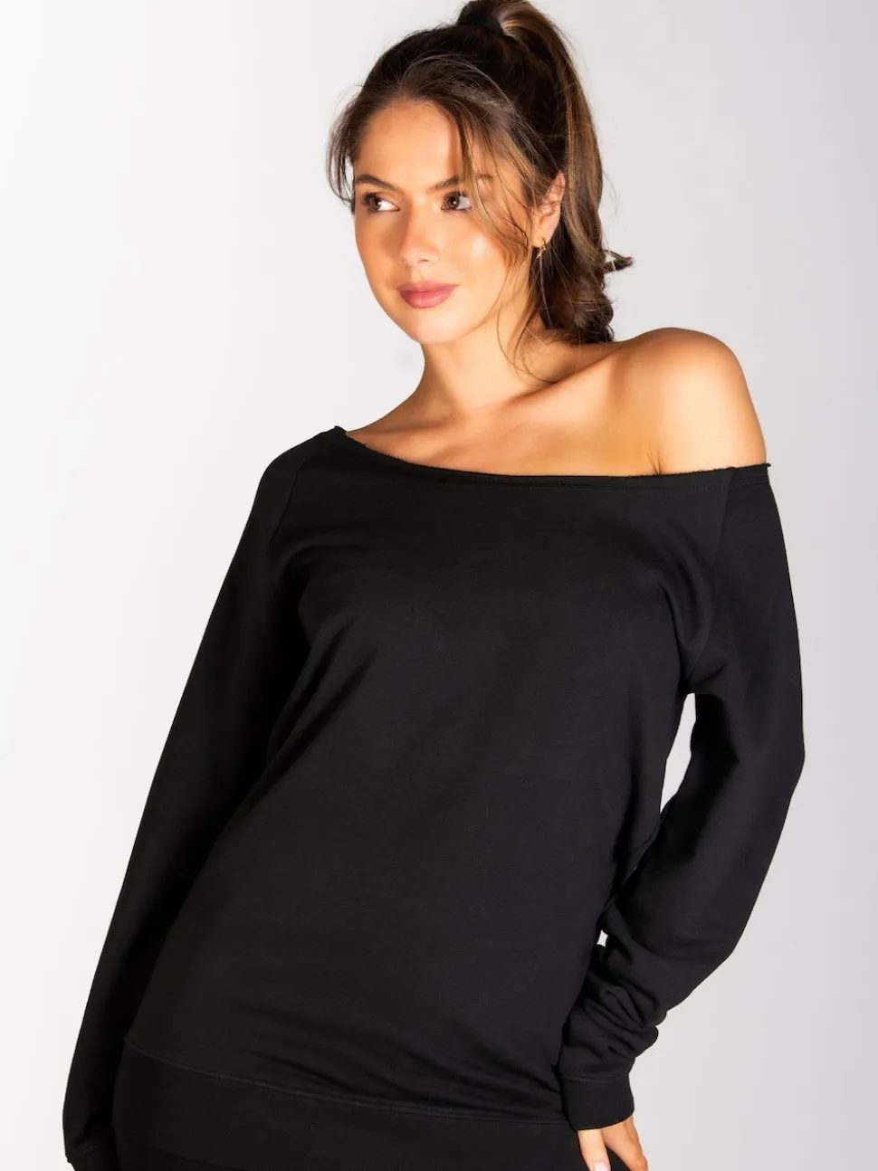 Pineapple Black Womens Off Shoulder Longline Sweatshirt