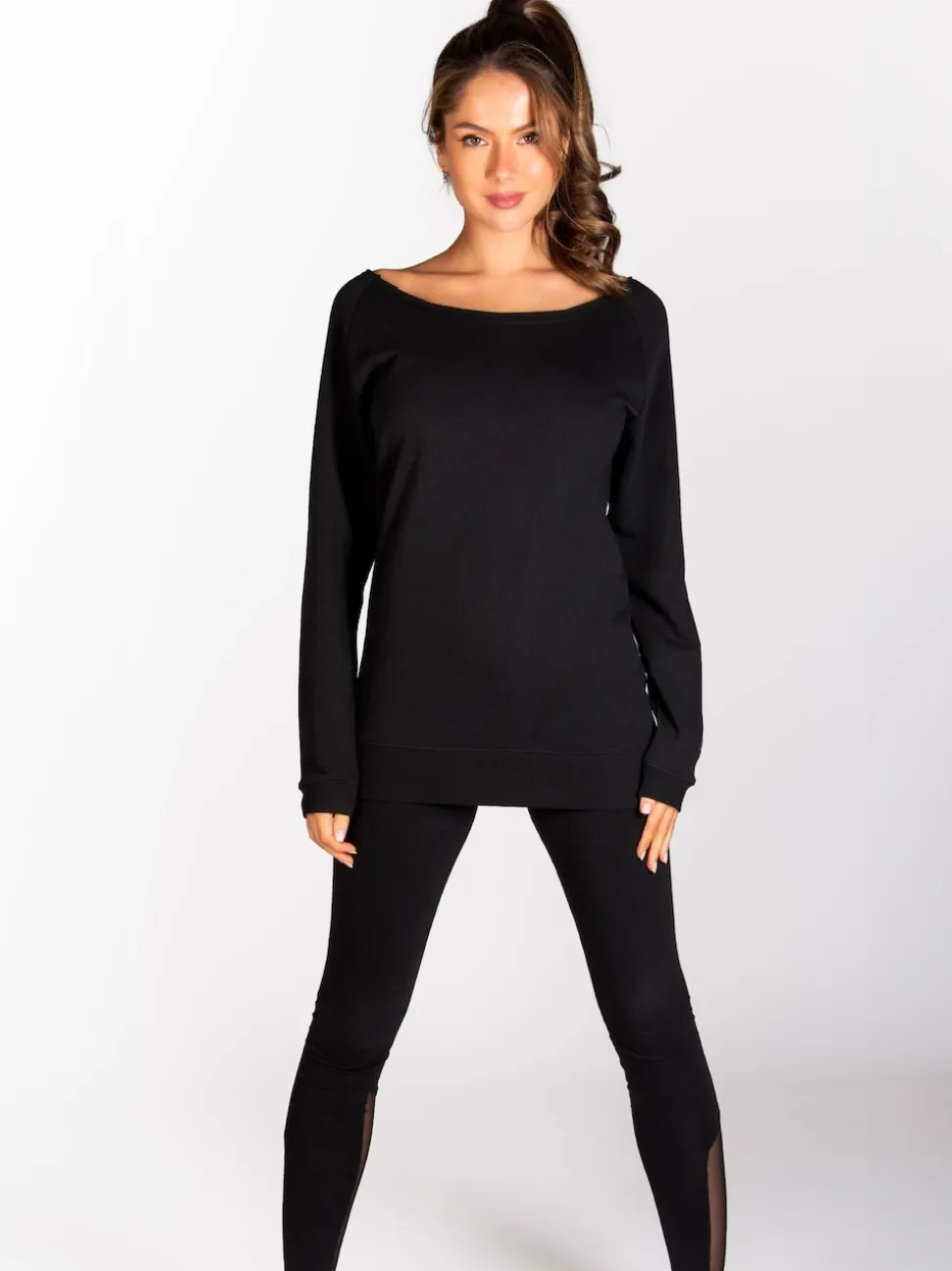 Pineapple Black Womens Off Shoulder Longline Sweatshirt