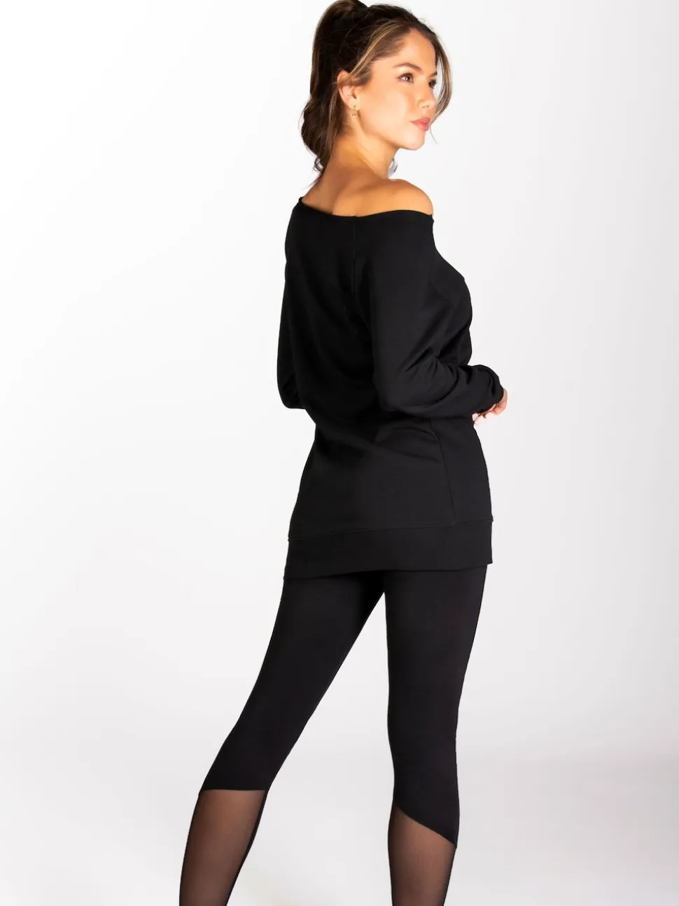 Pineapple Black Womens Off Shoulder Longline Sweatshirt